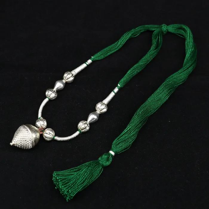 TRIBAL ORNAMENTS Necklaces Amazing customized vintage style Sterling silver beads with Green thread charm necklace wedding choker tribal adjustable jewelry set190