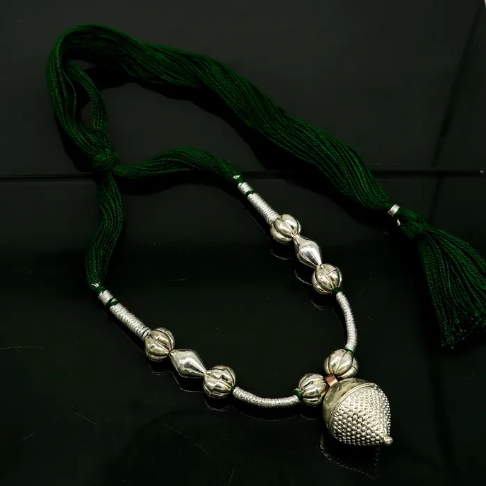 TRIBAL ORNAMENTS Necklaces Amazing customized vintage style Sterling silver beads with Green thread charm necklace wedding choker tribal adjustable jewelry set190