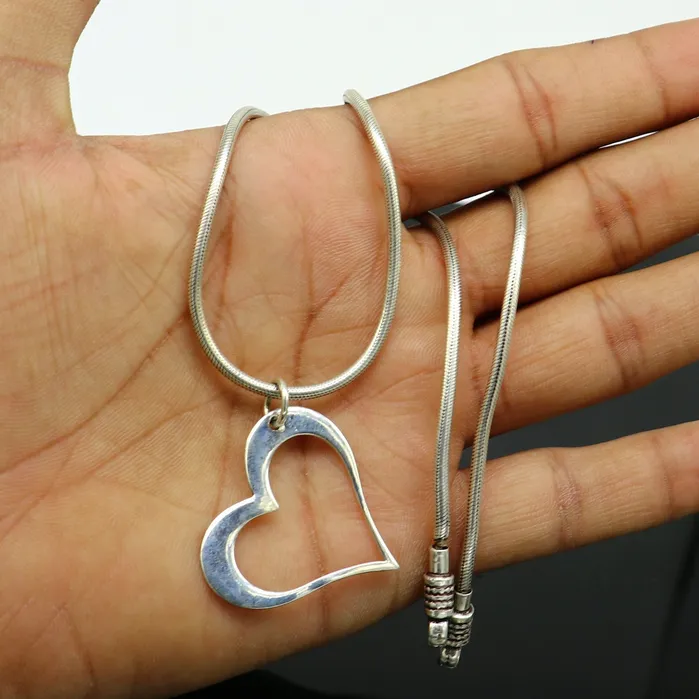 TRIBAL ORNAMENTS Necklaces Handmade solid 925 sterling silver heart pendant excellent unique design stylish unisex personalized gift pendant jewelry from india ssp521