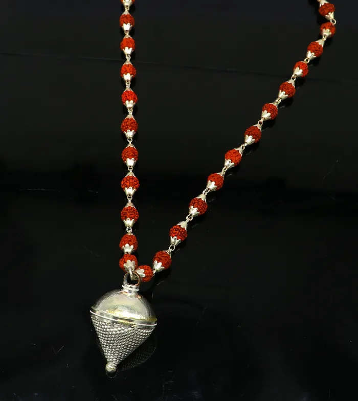 TRIBAL ORNAMENTS Necklaces Vintage Sterling silver custom made Rudraksha chain necklace excellent hanging silver wax ball pendant unique style gifting jewelry set148 TRIBAL ORNAMENTS Necklaces Vintage Sterling silver custom made Rudraksha chain necklace excellent hanging silver wax ball pendant unique style gifting jewelry set148