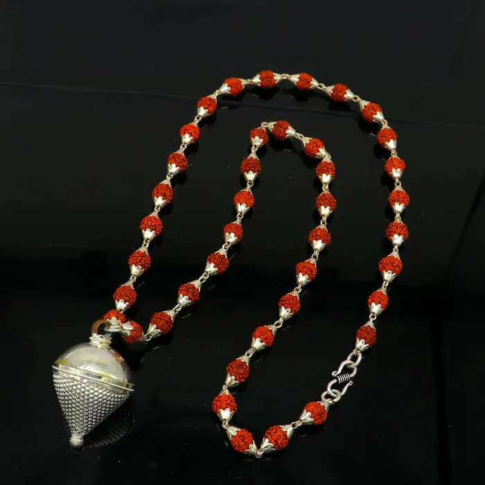 TRIBAL ORNAMENTS Necklaces Vintage Sterling silver custom made Rudraksha chain necklace excellent hanging silver wax ball pendant unique style gifting jewelry set148 TRIBAL ORNAMENTS Necklaces Vintage Sterling silver custom made Rudraksha chain necklace excellent hanging silver wax ball pendant unique style gifting jewelry set148