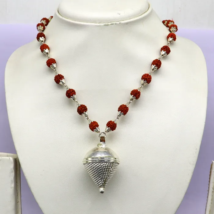 TRIBAL ORNAMENTS Necklaces Vintage Sterling silver custom made Rudraksha chain necklace excellent hanging silver wax ball pendant unique style gifting jewelry set148 TRIBAL ORNAMENTS Necklaces Vintage Sterling silver custom made Rudraksha chain necklace excellent hanging silver wax ball pendant unique style gifting jewelry set148