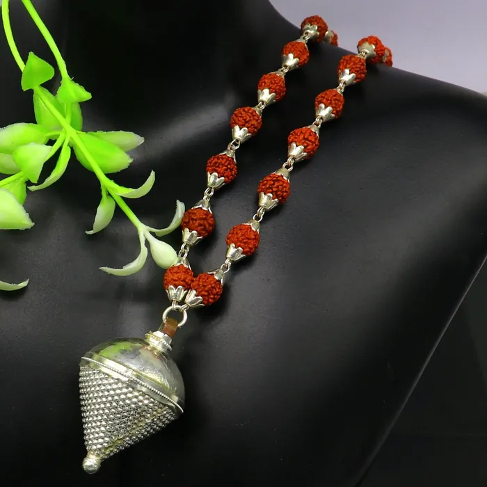 TRIBAL ORNAMENTS Necklaces Vintage Sterling silver custom made Rudraksha chain necklace excellent hanging silver wax ball pendant unique style gifting jewelry set148 TRIBAL ORNAMENTS Necklaces Vintage Sterling silver custom made Rudraksha chain necklace excellent hanging silver wax ball pendant unique style gifting jewelry set148