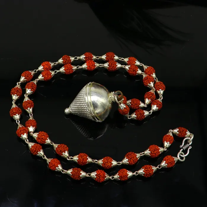TRIBAL ORNAMENTS Necklaces Vintage Sterling silver custom made Rudraksha chain necklace excellent hanging silver wax ball pendant unique style gifting jewelry set148 TRIBAL ORNAMENTS Necklaces Vintage Sterling silver custom made Rudraksha chain necklace excellent hanging silver wax ball pendant unique style gifting jewelry set148