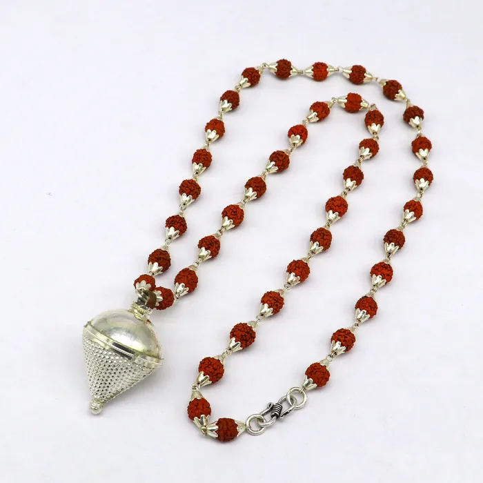 TRIBAL ORNAMENTS Necklaces Vintage Sterling silver custom made Rudraksha chain necklace excellent hanging silver wax ball pendant unique style gifting jewelry set148 TRIBAL ORNAMENTS Necklaces Vintage Sterling silver custom made Rudraksha chain necklace excellent hanging silver wax ball pendant unique style gifting jewelry set148