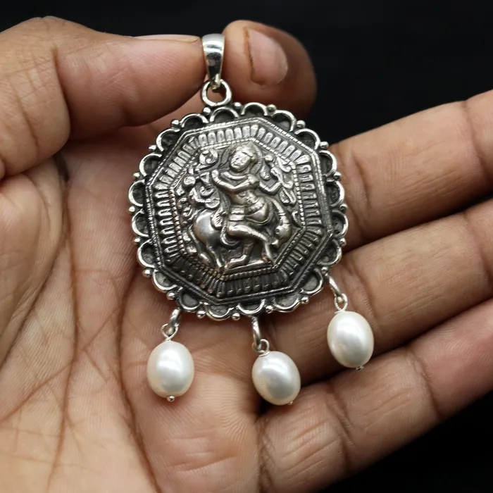 TRIBAL ORNAMENTS Necklaces Vintage trendy 925 sterling silver handmade Krishna with cow pendant amazing stylish unisex pendant locket personalized jewelry ssp579