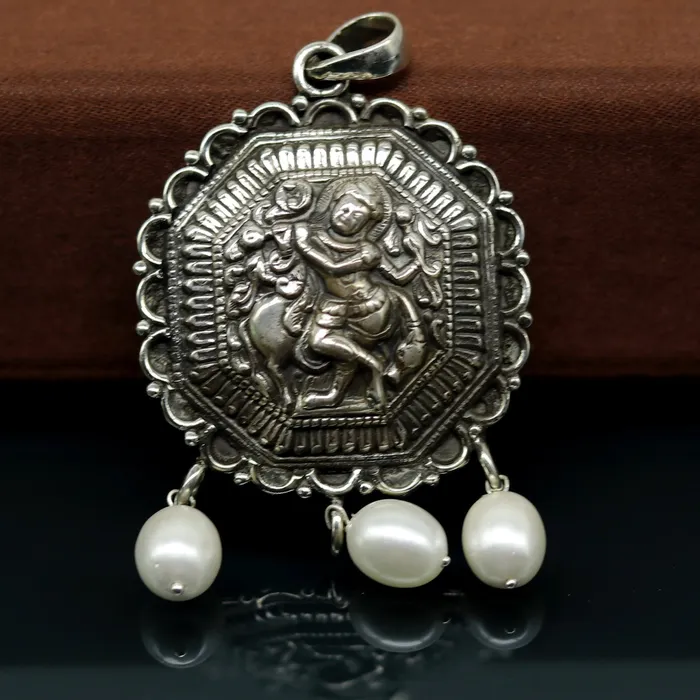 TRIBAL ORNAMENTS Necklaces Vintage trendy 925 sterling silver handmade Krishna with cow pendant amazing stylish unisex pendant locket personalized jewelry ssp579