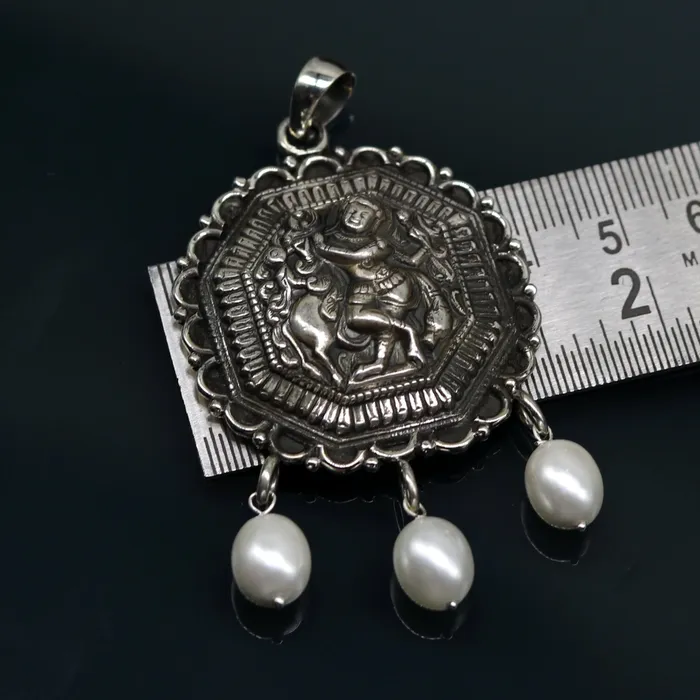 TRIBAL ORNAMENTS Necklaces Vintage trendy 925 sterling silver handmade Krishna with cow pendant amazing stylish unisex pendant locket personalized jewelry ssp579