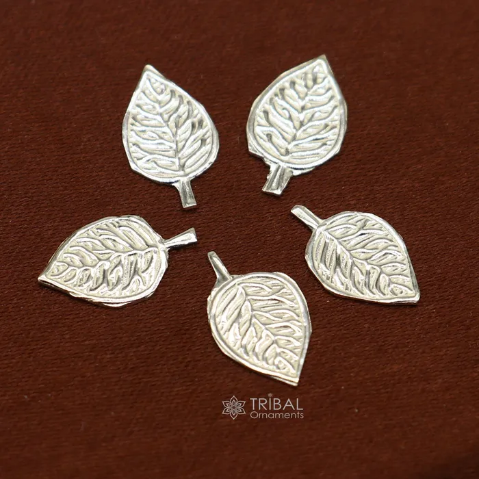 TRIBAL ORNAMENTS Rings 13cm 925 sterling silver handmade small basil rosary leaf tulsi patra worshipping su1105