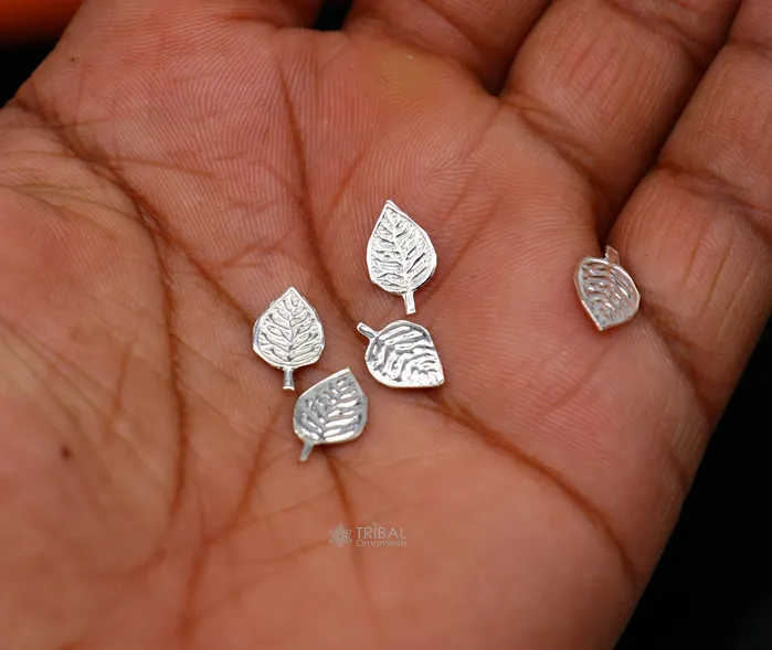 TRIBAL ORNAMENTS Rings 13cm 925 sterling silver handmade small basil rosary leaf tulsi patra worshipping su1105