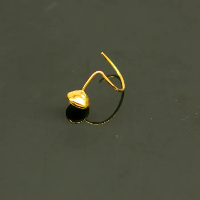 TRIBAL ORNAMENTS Rings 35mm tiny 18kt yellow gold handmade single stone nose pin U band nose stud cartilage customized pretty red stone jewelry gnp31