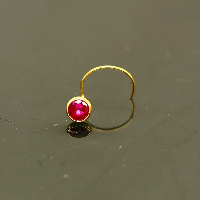 TRIBAL ORNAMENTS Rings 35mm tiny 18kt yellow gold handmade single stone nose pin U band nose stud cartilage customized pretty red stone jewelry gnp31