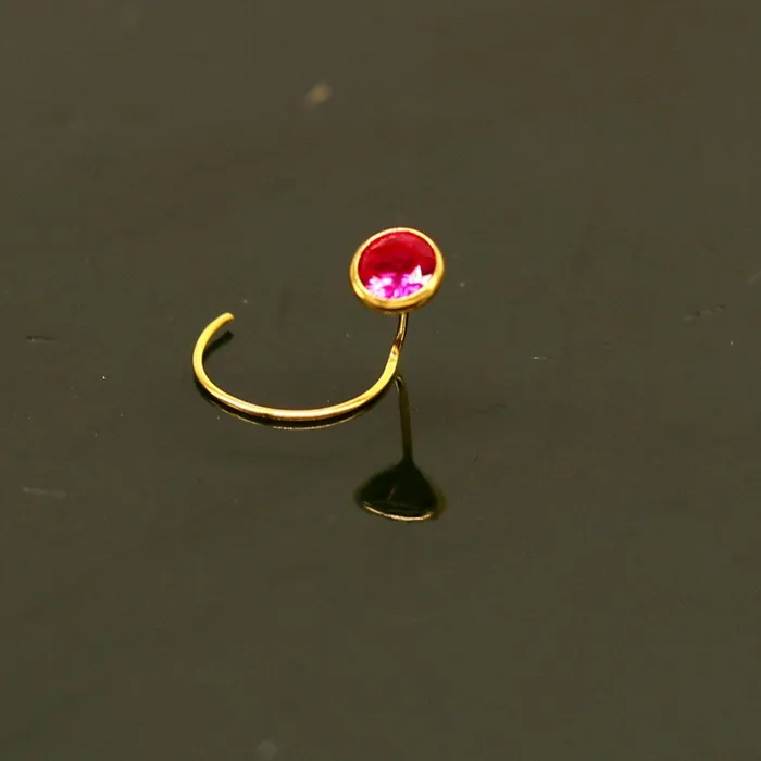 TRIBAL ORNAMENTS Rings 35mm tiny 18kt yellow gold handmade single stone nose pin U band nose stud cartilage customized pretty red stone jewelry gnp31