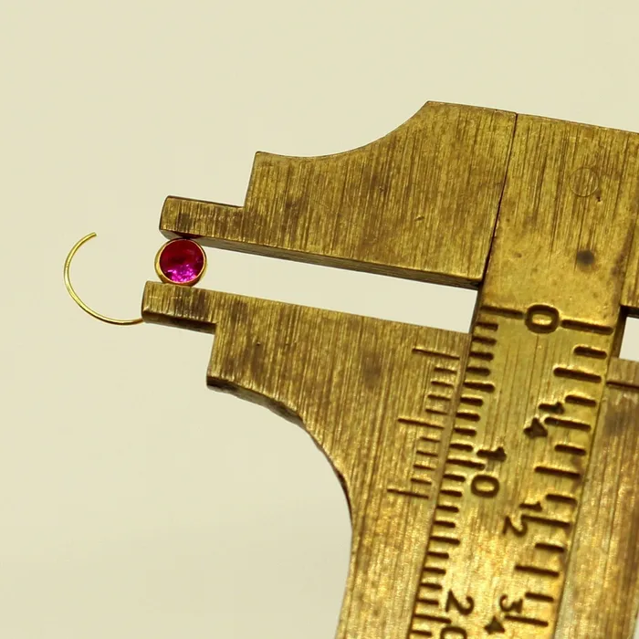 TRIBAL ORNAMENTS Rings 35mm tiny 18kt yellow gold handmade single stone nose pin U band nose stud cartilage customized pretty red stone jewelry gnp31