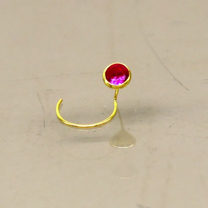 TRIBAL ORNAMENTS Rings 35mm tiny 18kt yellow gold handmade single stone nose pin U band nose stud cartilage customized pretty red stone jewelry gnp31