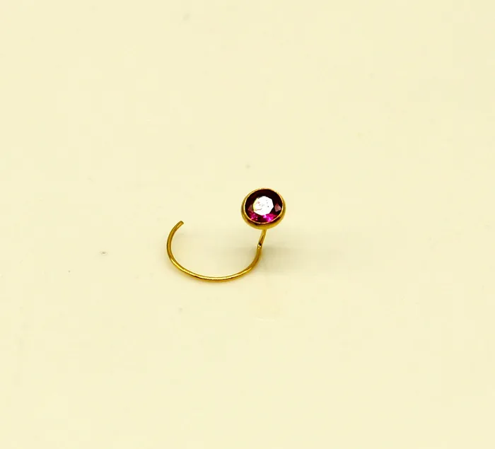 TRIBAL ORNAMENTS Rings 35mm tiny 18kt yellow gold handmade single stone nose pin U band nose stud cartilage customized pretty red stone jewelry gnp31