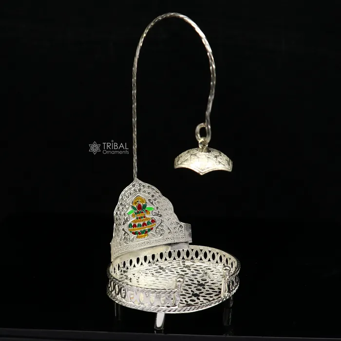 TRIBAL ORNAMENTS Rings 925 pure sterling silver handcrafted small singhasan idol krishna Bal Gopala throne god statues chair divine silver chauki aasan su1169