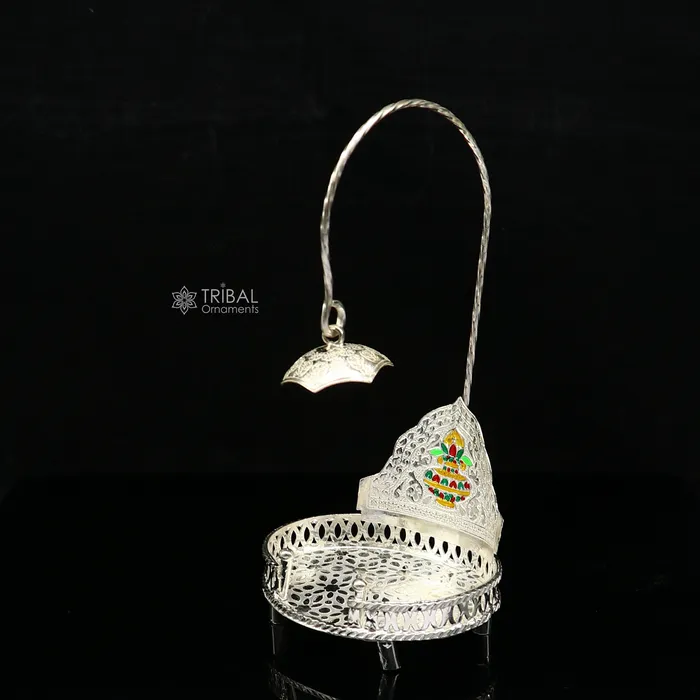 TRIBAL ORNAMENTS Rings 925 pure sterling silver handcrafted small singhasan idol krishna Bal Gopala throne god statues chair divine silver chauki aasan su1169 TRIBAL ORNAMENTS Rings 925 pure sterling silver handcrafted small singhasan idol krishna Bal Gopala throne god statues chair divine silver chauki aasan su1169