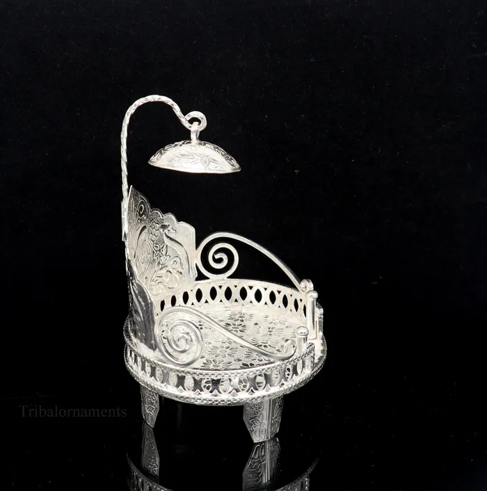 TRIBAL ORNAMENTS Rings 925 pure sterling silver Handmade Divine Singhasan idol Silver throne god statues stand chair temple art puja article india su486