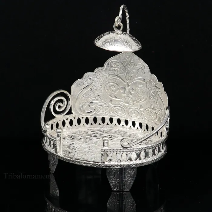 TRIBAL ORNAMENTS Rings 925 pure sterling silver Handmade Divine Singhasan idol Silver throne god statues stand chair temple art puja article india su486