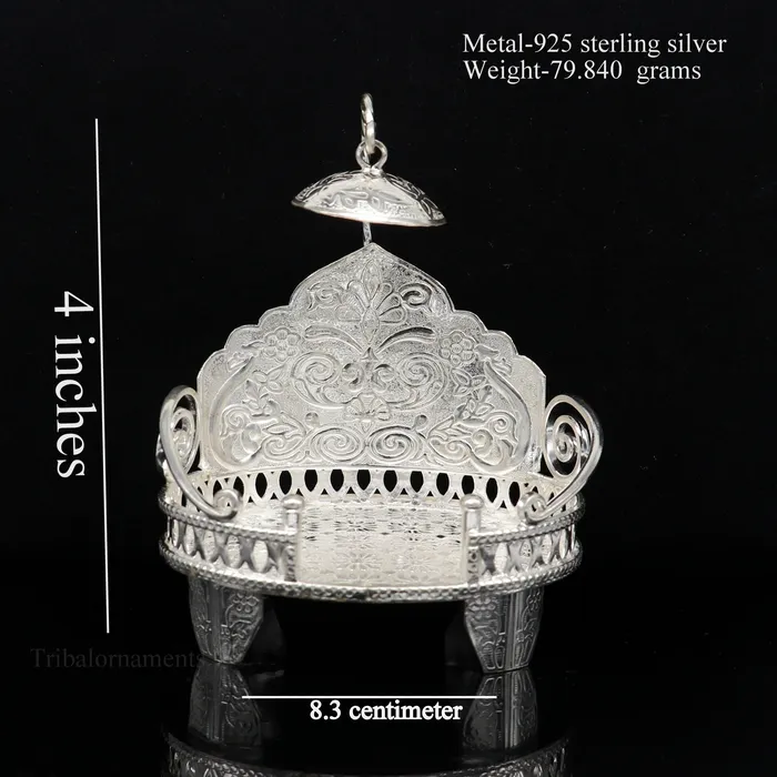 TRIBAL ORNAMENTS Rings 925 pure sterling silver Handmade Divine Singhasan idol Silver throne god statues stand chair temple art puja article india su486