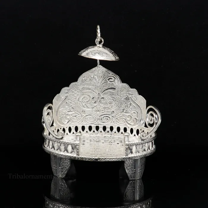 TRIBAL ORNAMENTS Rings 925 pure sterling silver Handmade Divine Singhasan idol Silver throne god statues stand chair temple art puja article india su486