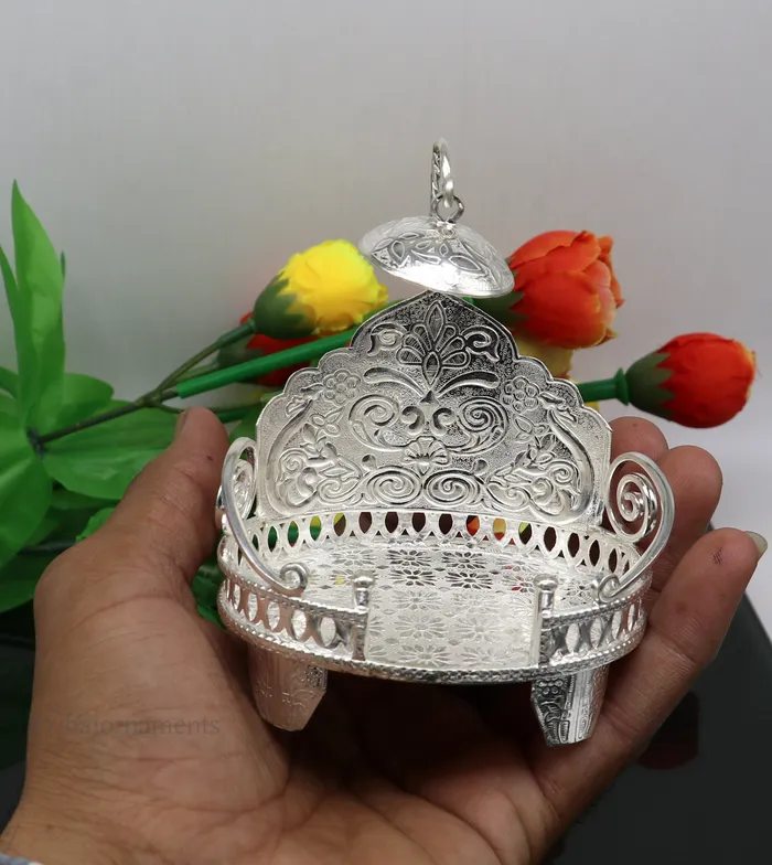 TRIBAL ORNAMENTS Rings 925 pure sterling silver Handmade Divine Singhasan idol Silver throne god statues stand chair temple art puja article india su486