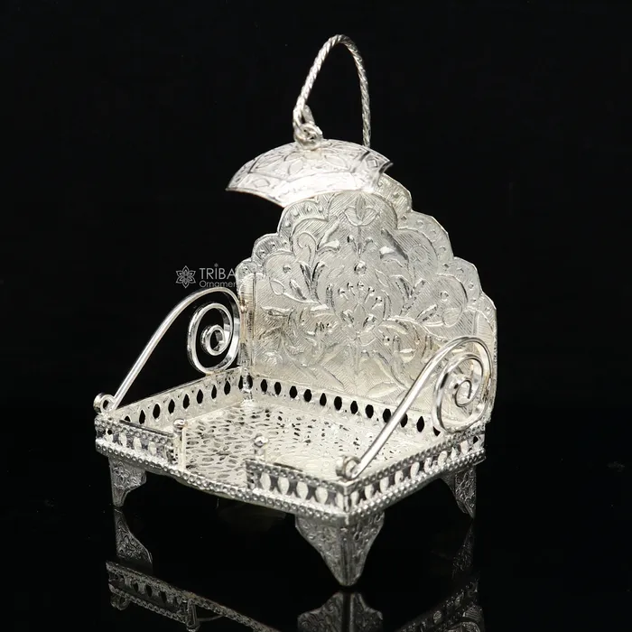 TRIBAL ORNAMENTS Rings 925 pure sterling silver sinhasan God throne god statues stand chair singhasan temple art puja asan chouki article art762