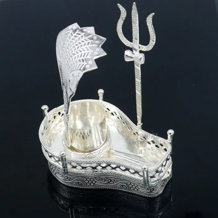 TRIBAL ORNAMENTS Rings 925 sterling silver handmade lord shiva lingam stand jalheri with panchmukhi snake 5 face snake and trident mahakal lingam stand su787