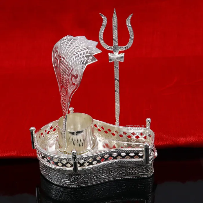 TRIBAL ORNAMENTS Rings 925 sterling silver handmade lord shiva lingam stand jalheri with panchmukhi snake 5 face snake and trident mahakal lingam stand su787