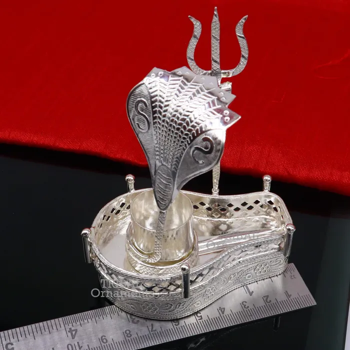 TRIBAL ORNAMENTS Rings 925 sterling silver handmade lord shiva lingam stand jalheri with panchmukhi snake 5 face snake and trident mahakal lingam stand su787