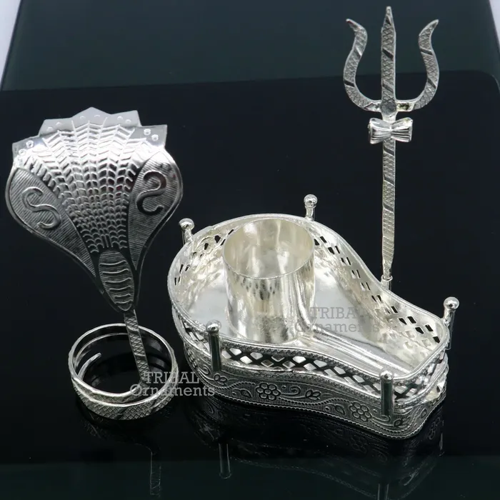 TRIBAL ORNAMENTS Rings 925 sterling silver handmade lord shiva lingam stand jalheri with panchmukhi snake 5 face snake and trident mahakal lingam stand su787