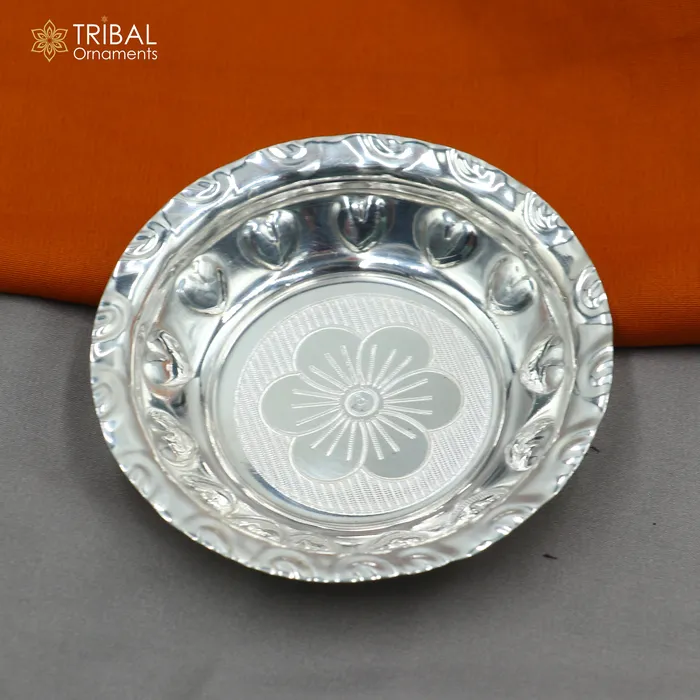 TRIBAL ORNAMENTS Rings 925 sterling silver handmade plate tray best gifting baby food serving silver utensils silver articles puja utensils sv310 TRIBAL ORNAMENTS Rings 925 sterling silver handmade plate tray best gifting baby food serving silver utensils silver articles puja utensils sv310