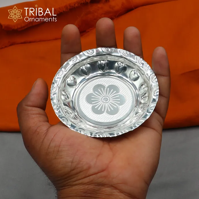 TRIBAL ORNAMENTS Rings 925 sterling silver handmade plate tray best gifting baby food serving silver utensils silver articles puja utensils sv310 TRIBAL ORNAMENTS Rings 925 sterling silver handmade plate tray best gifting baby food serving silver utensils silver articles puja utensils sv310