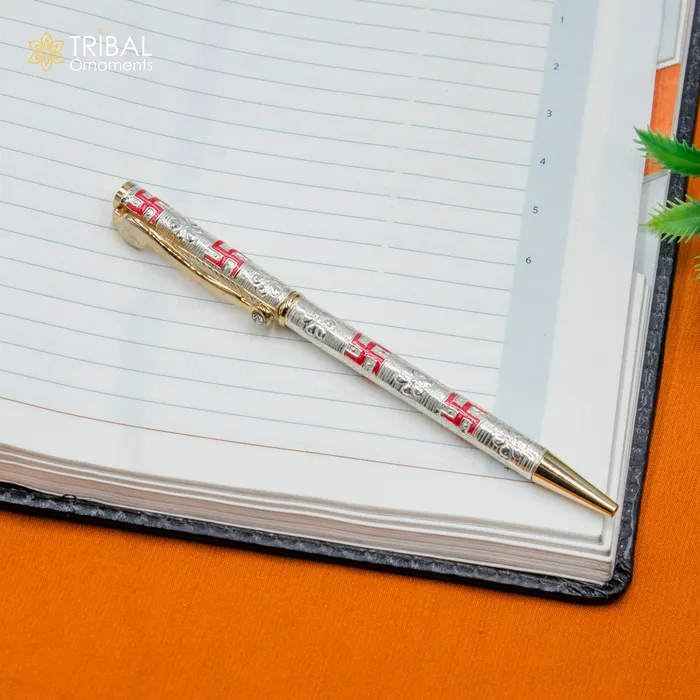TRIBAL ORNAMENTS Rings 925 Sterling silver handmade swastik design writing ball pen best silver gifting article from india art807 TRIBAL ORNAMENTS Rings 925 Sterling silver handmade swastik design writing ball pen best silver gifting article from india art807