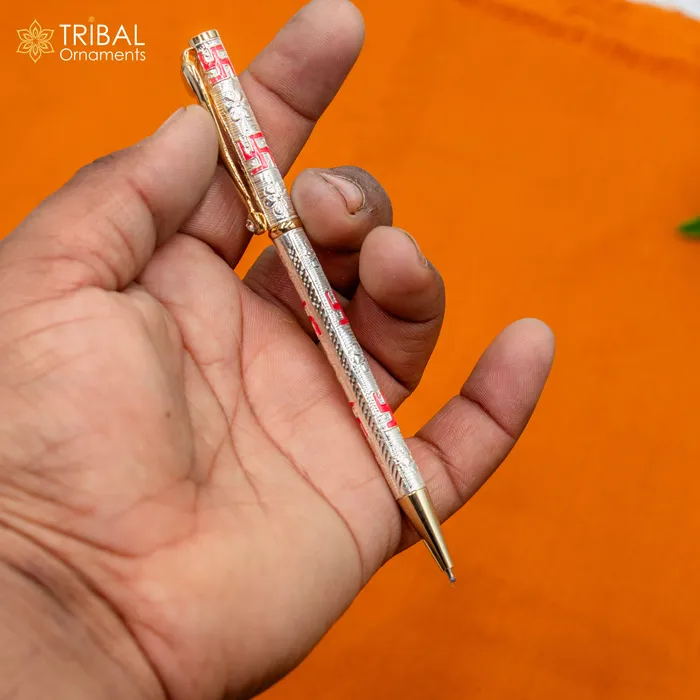 TRIBAL ORNAMENTS Rings 925 Sterling silver handmade swastik design writing ball pen best silver gifting article from india art807 TRIBAL ORNAMENTS Rings 925 Sterling silver handmade swastik design writing ball pen best silver gifting article from india art807