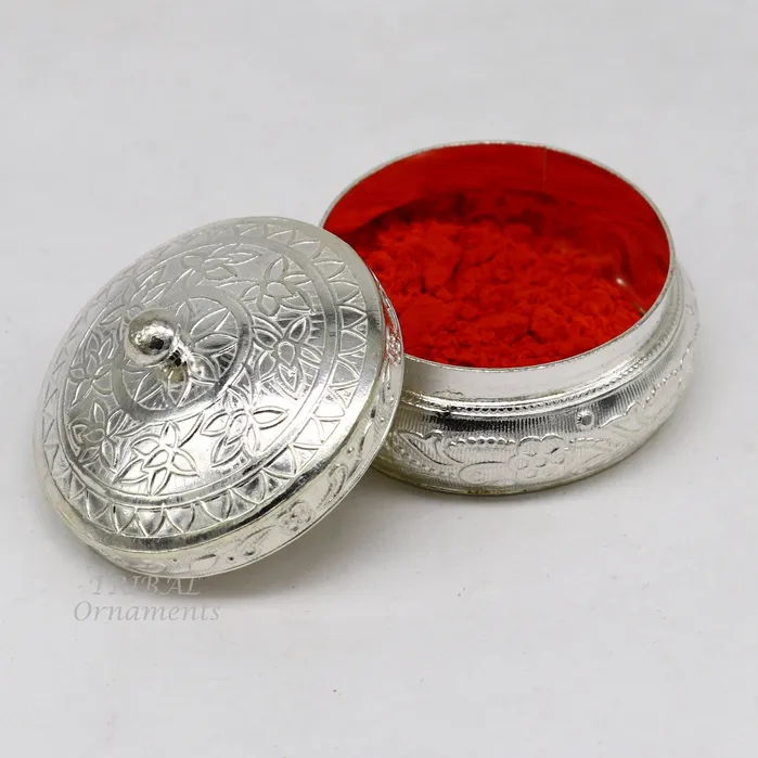 TRIBAL ORNAMENTS Rings 925 sterling silver trinket box kajal boxcasket box bridal polygon shape sindur box collection container box eyeliner box gifting stb383