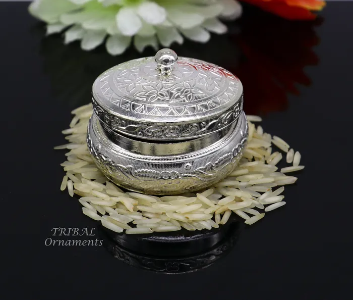 TRIBAL ORNAMENTS Rings 925 sterling silver trinket box kajal boxcasket box bridal polygon shape sindur box collection container box eyeliner box gifting stb383