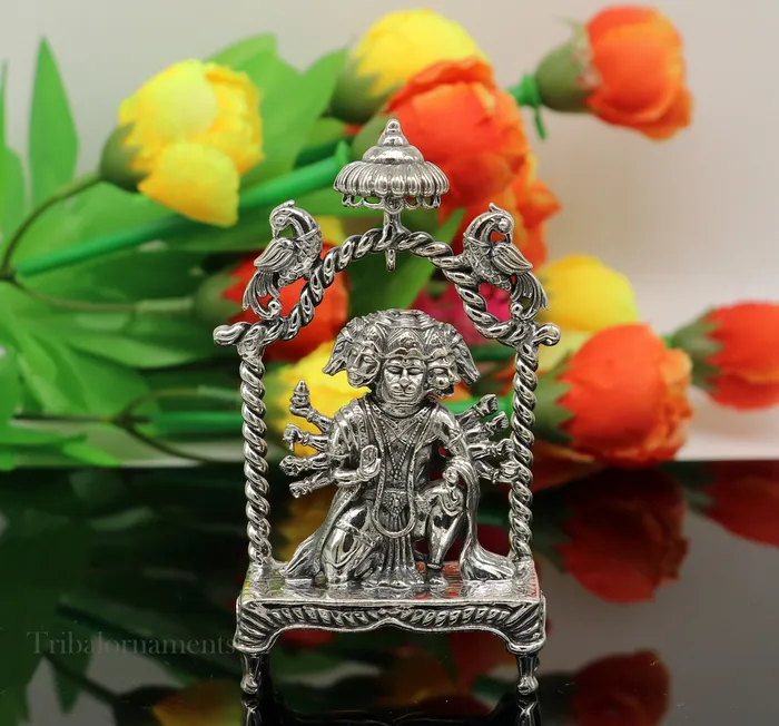 TRIBAL ORNAMENTS Rings Pure 925 sterling silver handmade Hindu god Lord Panchmukhi Hanuman Statue amazing designer Divine Sculpture figurine puja article art167