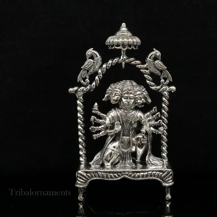 TRIBAL ORNAMENTS Rings Pure 925 sterling silver handmade Hindu god Lord Panchmukhi Hanuman Statue amazing designer Divine Sculpture figurine puja article art167