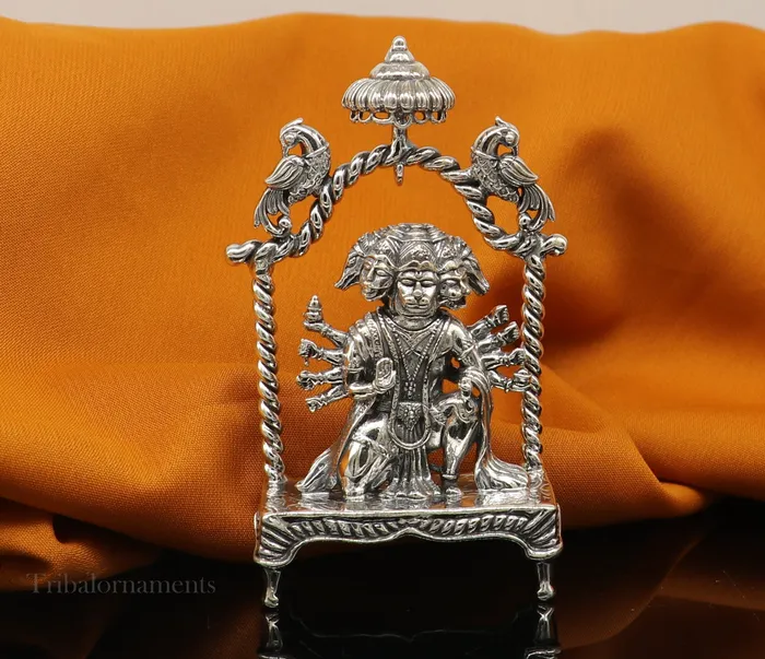 TRIBAL ORNAMENTS Rings Pure 925 sterling silver handmade Hindu god Lord Panchmukhi Hanuman Statue amazing designer Divine Sculpture figurine puja article art167