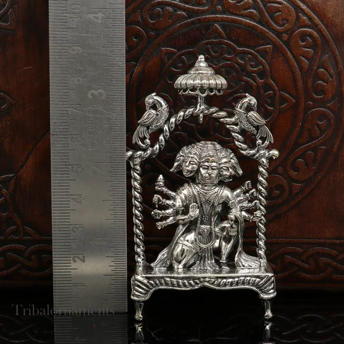 TRIBAL ORNAMENTS Rings Pure 925 sterling silver handmade Hindu god Lord Panchmukhi Hanuman Statue amazing designer Divine Sculpture figurine puja article art167