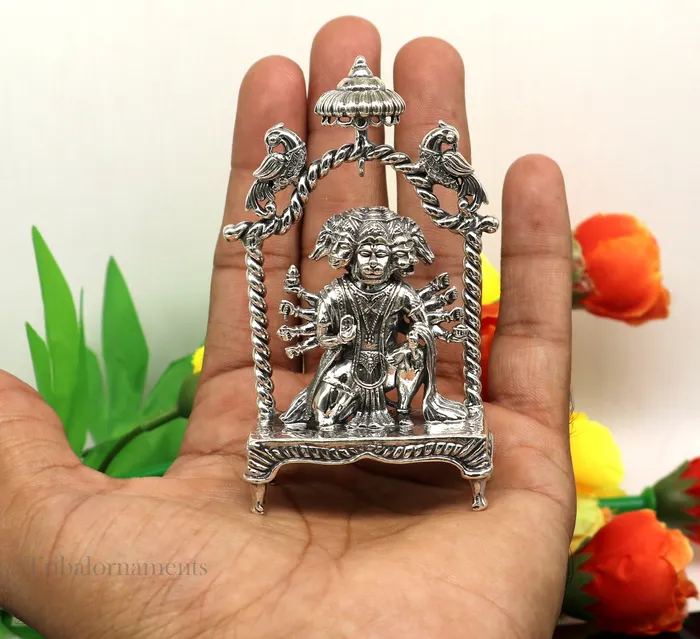 TRIBAL ORNAMENTS Rings Pure 925 sterling silver handmade Hindu god Lord Panchmukhi Hanuman Statue amazing designer Divine Sculpture figurine puja article art167