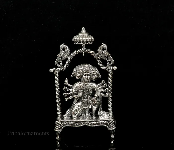 TRIBAL ORNAMENTS Rings Pure 925 sterling silver handmade Hindu god Lord Panchmukhi Hanuman Statue amazing designer Divine Sculpture figurine puja article art167