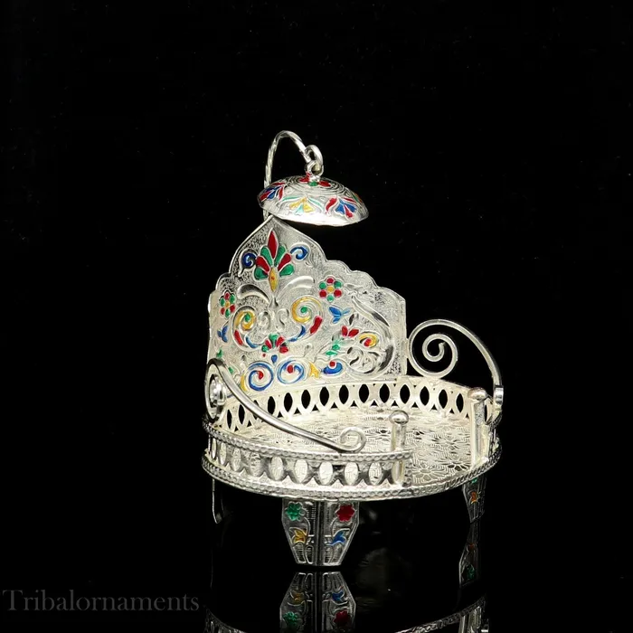 TRIBAL ORNAMENTS Rings Silver throne 925 sterling silver handcrafted small sinhasan idol god throne god statues stand chair temple puja god article su529 TRIBAL ORNAMENTS Rings Silver throne 925 sterling silver handcrafted small sinhasan idol god throne god statues stand chair temple puja god article su529