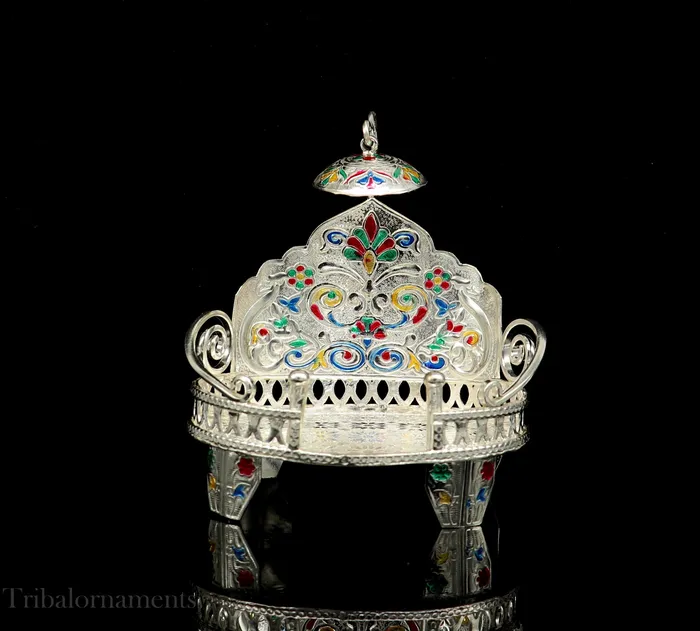 TRIBAL ORNAMENTS Rings Silver throne 925 sterling silver handcrafted small sinhasan idol god throne god statues stand chair temple puja god article su529