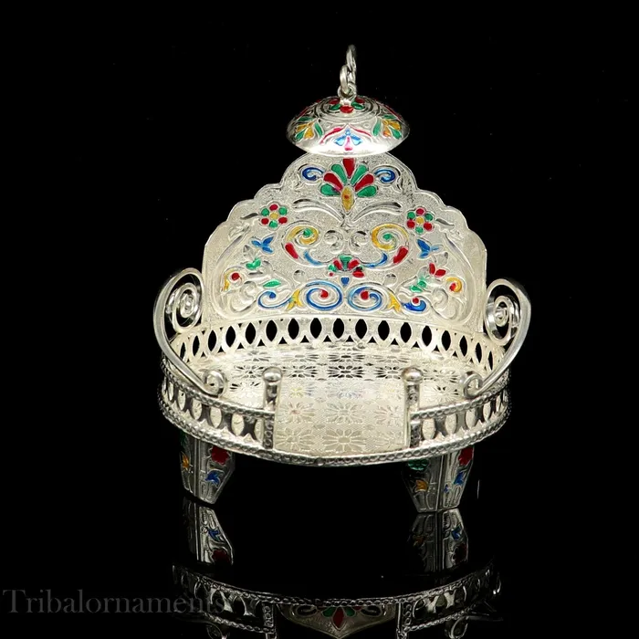 TRIBAL ORNAMENTS Rings Silver throne 925 sterling silver handcrafted small sinhasan idol god throne god statues stand chair temple puja god article su529