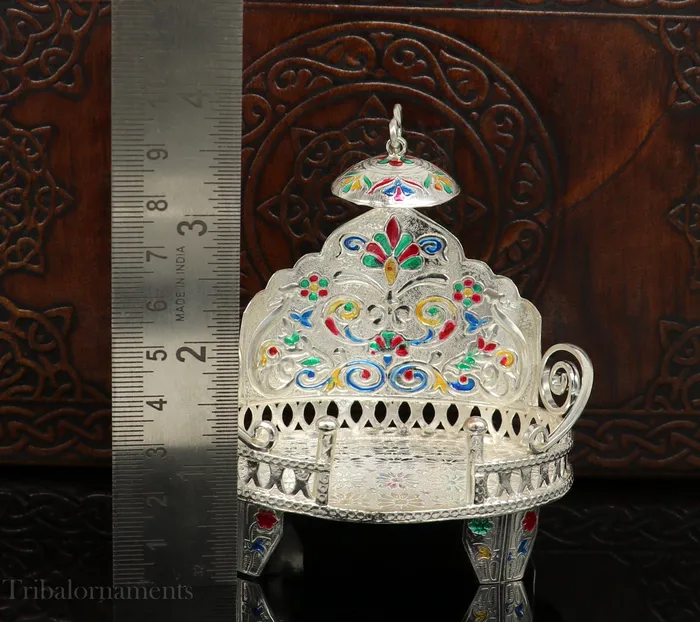 TRIBAL ORNAMENTS Rings Silver throne 925 sterling silver handcrafted small sinhasan idol god throne god statues stand chair temple puja god article su529