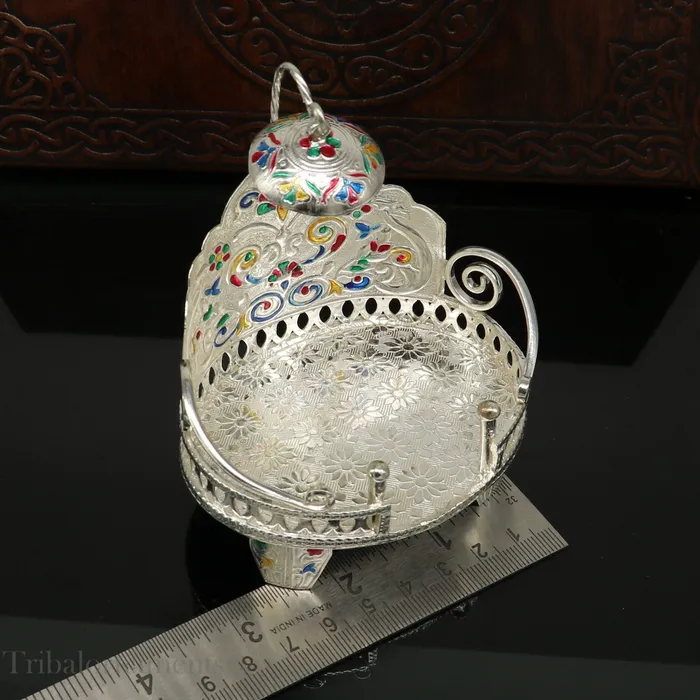 TRIBAL ORNAMENTS Rings Silver throne 925 sterling silver handcrafted small sinhasan idol god throne god statues stand chair temple puja god article su529