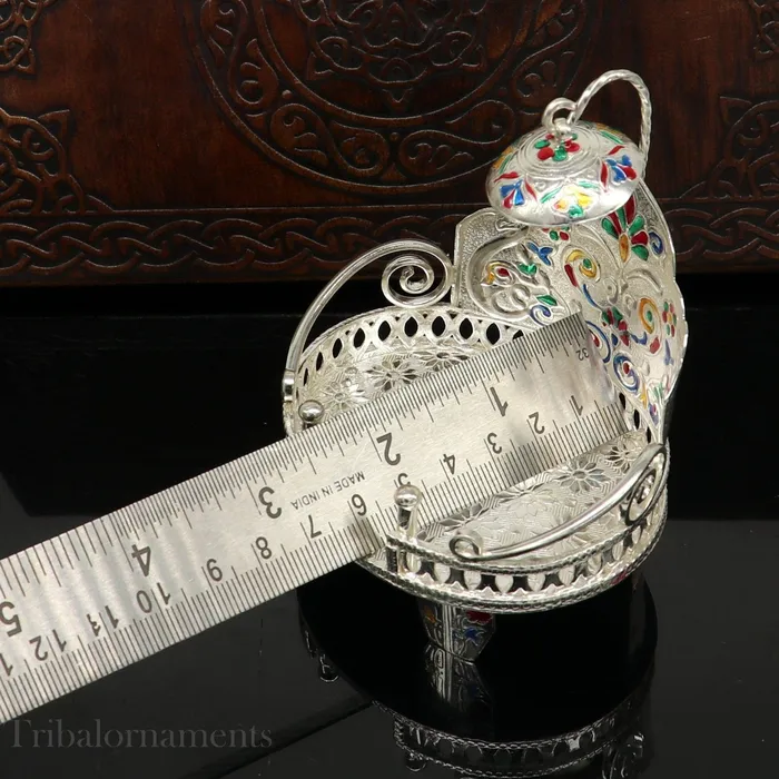 TRIBAL ORNAMENTS Rings Silver throne 925 sterling silver handcrafted small sinhasan idol god throne god statues stand chair temple puja god article su529